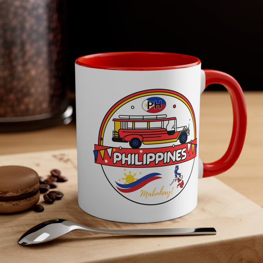 Accent Coffee Mug, 11oz with Cultural Jeepney Philippines fashion style.