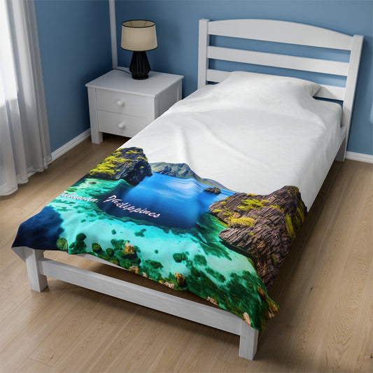 Blanket Velveteen Plush with breathtaking view of Palawan, Philippines fashion style.