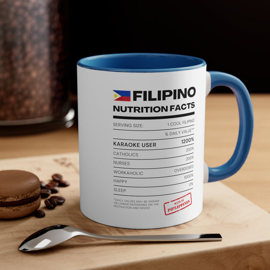 Accent Coffee Mug, 11oz with Nutritional Facts Filipino fashion style.